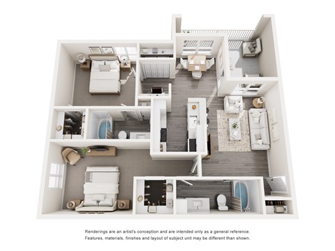 Floor plan for 2 beds, 2 baths, 1040 sqft